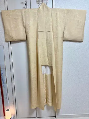 [컨디션 최상] 기모노 단고 크레이프 원단 이로무지 하나 문 크림색