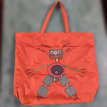 오렌지 로봇 자수 토트백