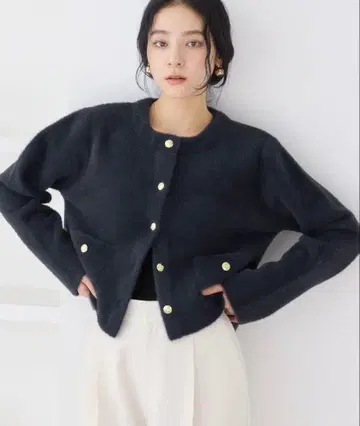 VIS 접결 미니 페더 니트 자켓 가디건 네이비 새상품 미사용