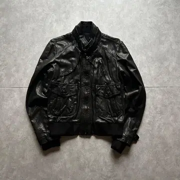 archive grunge a-2 leather jacket black
