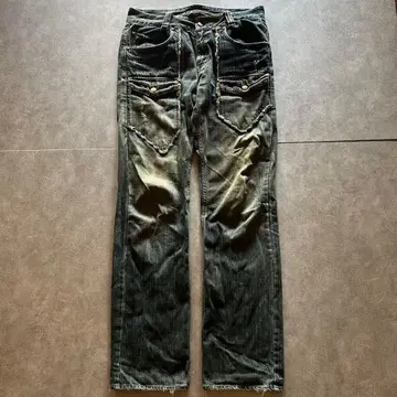 archive grunge fade damage denim pants