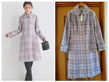 새상품 레스 빠세 체크 트위드 스텐카라 코트 라벤더