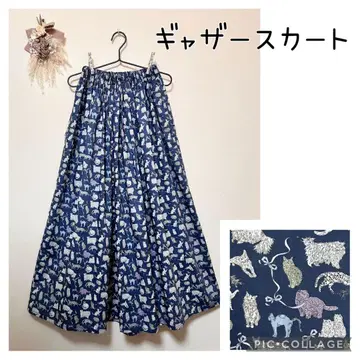 리버티 원단 사용 핸드메이드 개더 스커트 코앤에이트 네이비