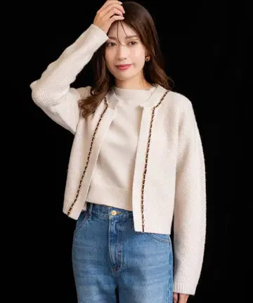 [ 새상품 ] NOELA 체인 니트 앙상블 화이트 긴팔 셋업