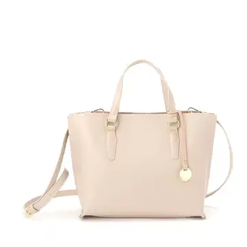 오페크 도트 클립 바이컬러 스무스 인조 가죽 미들 백 베이지