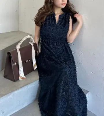 프린지 자카드 티어드 원피스