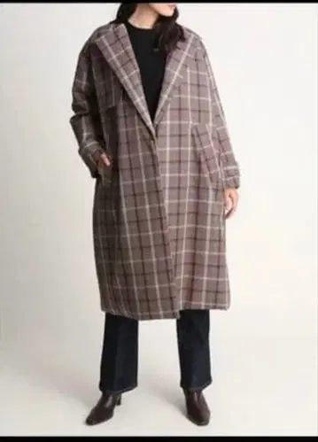 미사용품 미라 오웬 체크 무늬 롱 코트 그레이 계열