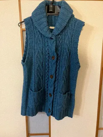 studio CLIP 미사용 파랑 케이블 짜임 니트 베스트