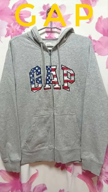 GAP 집업 후드티 로고 성조기 그레이 L