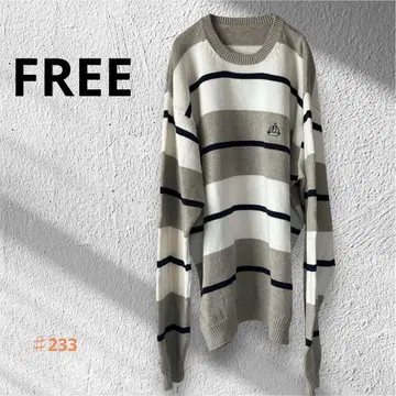 보더 니트 스웨터 베이지/화이트/네이비 FREE 사이즈 남성용