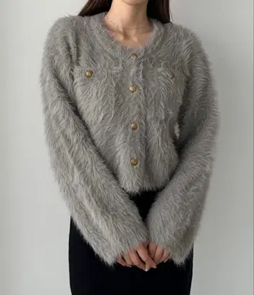 그레이 퍼(Fur) 느낌 버튼 가디건 M 사이즈