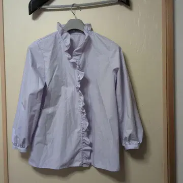 연보라 프릴 셔츠 벌룬 소매