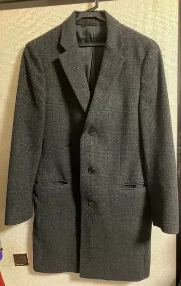 그레이 체크 무늬 체스터 코트 남성용