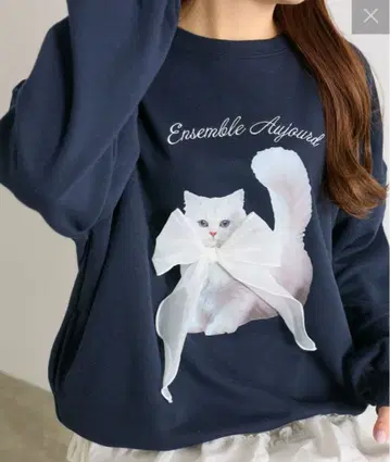 OLIVE des OLIVE 리본 고양이 맨투맨 (네이비)