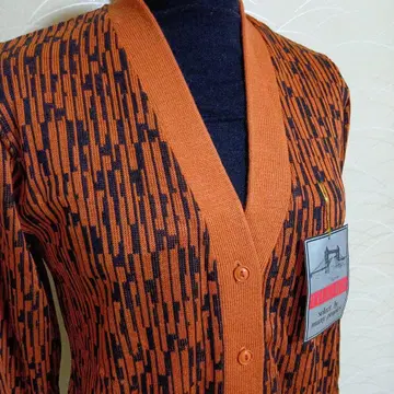 오렌지와 블랙 스트라이프 가디건 레트로 미착용 일본제