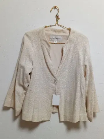 미사용 택 포함 휴먼 우먼 노카라 자켓 2 아이보리 린넨 혼방