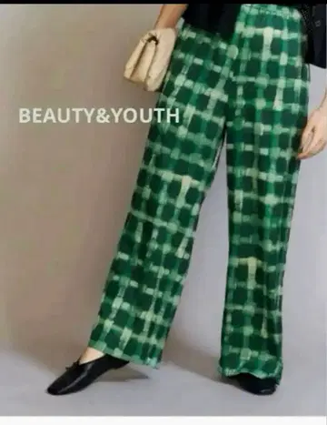 새상품 BEAUTY&YOUTH 이지 팬츠 체크 프린트 - 워셔블