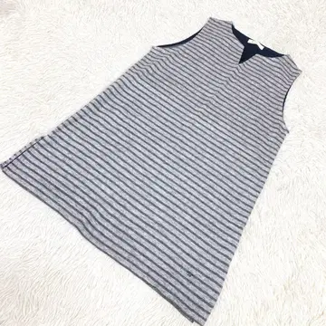 골든 베어 슬리브리스 원피스 니트 보더 그레이