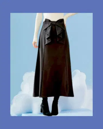 전후 2way의 하늘하늘 리본 장식 롱 기장 스커트 ( 블랙 )