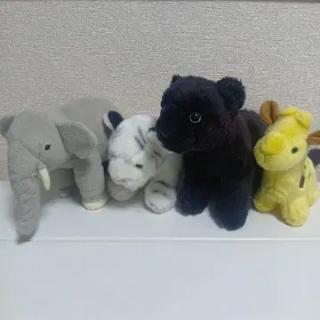 동물 봉제 인형 세트 (코끼리, 화이트 타이거, 블랙 레오파드, 기린)