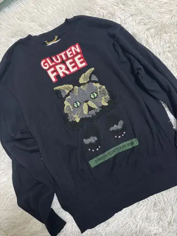 컨디션 최상 MUVEIL 고양이 인터샤 풀오버 네이비