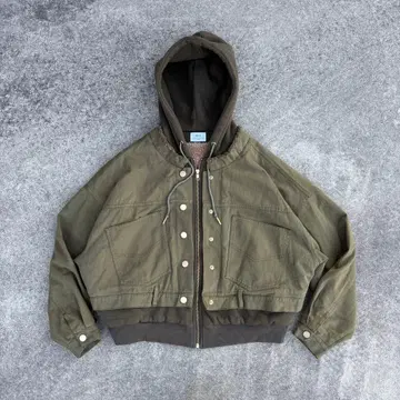 00s 보아 안감 숏 자켓 카키 와이드 짧은 기장 아메카지 여자