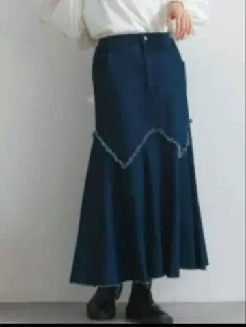 1766:10OZ 네이비 데님 머메이드 스커트 네이비 미사용 새상품