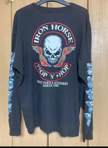 IRON HORSE 롱 슬리브 T셔츠 블랙스컬 빈티지