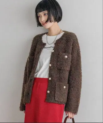 로리즈팜 포켓 니트 자켓 가디건 브라운 니트 가디건