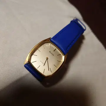 정크 취급 ELGIN 푸시 크라운 쿼츠 손목시계 파란색 스트랩