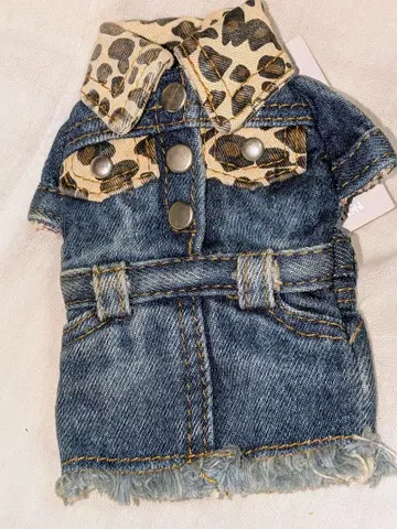 데님 미니 원피스형 키링 파우치 옷깃 포켓 레오파드 무늬