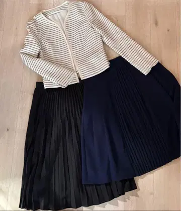 쿠미쿄쿠 스트라이프 자켓 네이비 컬러 & 블랙 스커트 3종