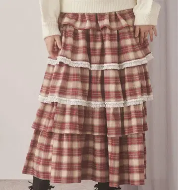 티어드 티어드 체크 스커트 레드 merry jenny