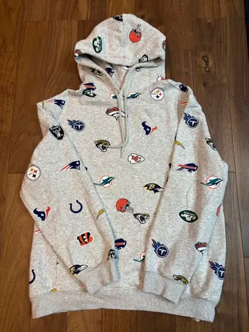 H&M NFL 미식축구 팀 로고 올 패턴 프린트 후드티 XL 그레이