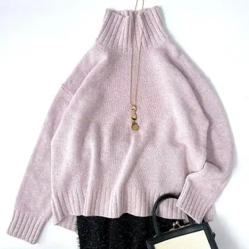 새상품급 아나이 울 하이넥 숏 니트 풀오버 마블 핑크 38