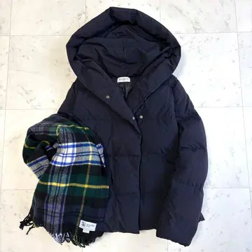 새상품급 플라스테 숏 다운 자켓 숄카라 후드 L 네이비