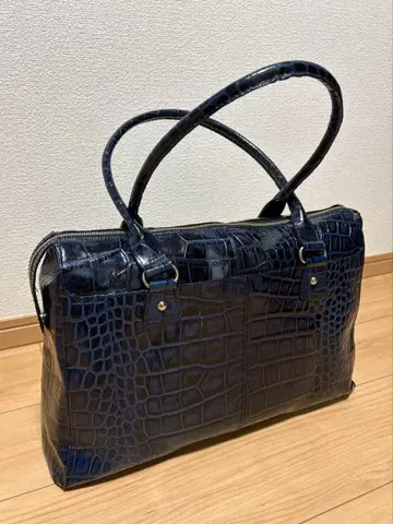 LILY 토트백 악어 엠보싱 소가죽 A4 가능 대용량 숄더 네이비