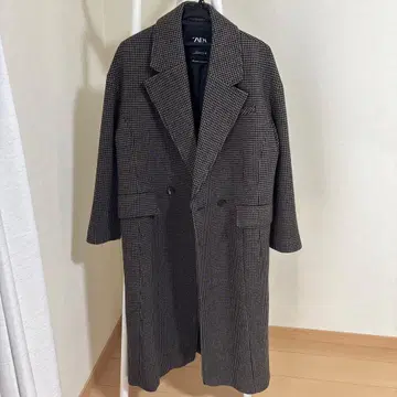 ZARA 체크 무늬 롱 코트 여성용 코트 체크 코트