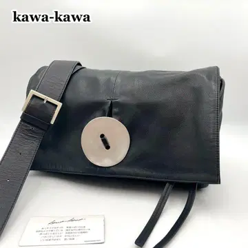 컨디션 최상 kawa-kawa 숄더백 가죽 블랙 빅 버튼 플랩