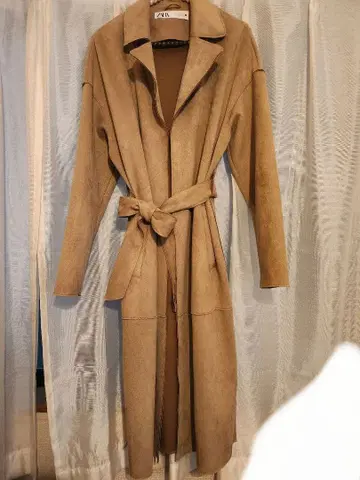 ZARA 베이지 스웨이드 롱 코트 허리 벨트 포함