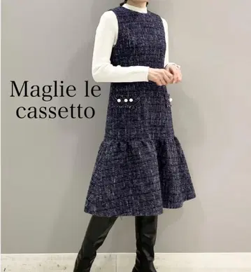 새상품급 마리엘 카세트 트위드 원피스 펄 버튼 네이비