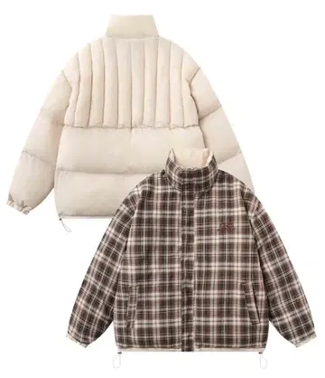 HOOK -select- 리버서블 체크 무늬 충전솜 하이넥 블루종 베이지