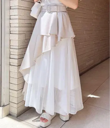 벨트 포함 튤 절개 아지메 스커트