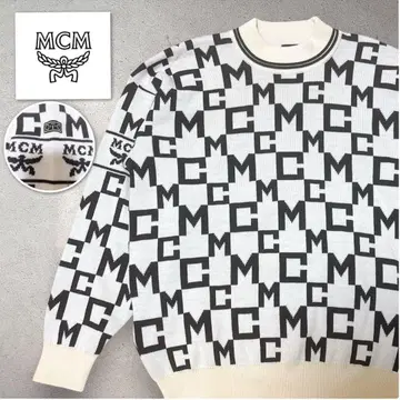 [울 100%] MCM 로고 패턴 크루넥 스웨터 L 빅