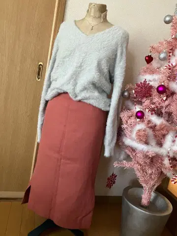 에스트네이션 롱 스커트 핑크 사이드 슬릿 38