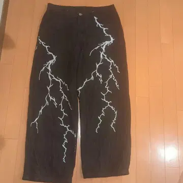 y2k opium 번개 무늬 자수 블랙 와이드 팬츠