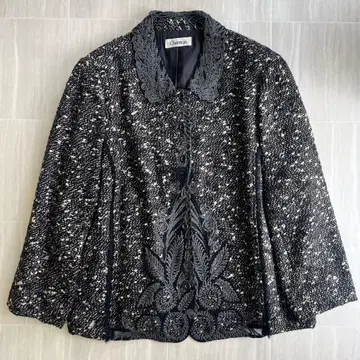 고급 트위드 레이스 옷깃 자켓 13호 상당 블랙 계열 레이스 장식