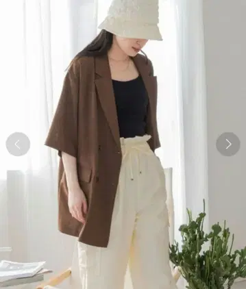 바스켓 루즈 자켓 브라운 더블 버튼 테일러드 자켓