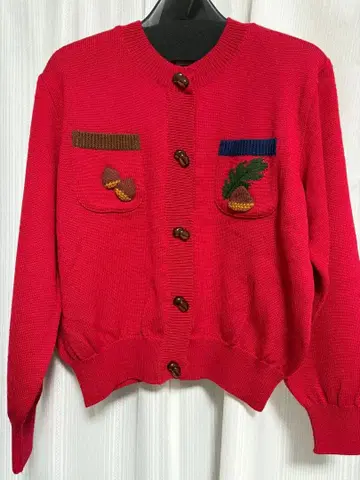 쇼와 레트로 밤 자수 스웨터 빈티지 빨간색