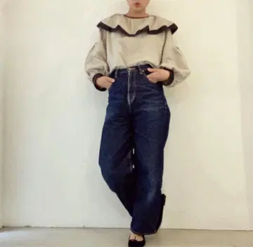 ito fukuoka 블라우스 린넨 프릴 개더 프리 사이즈 베이지